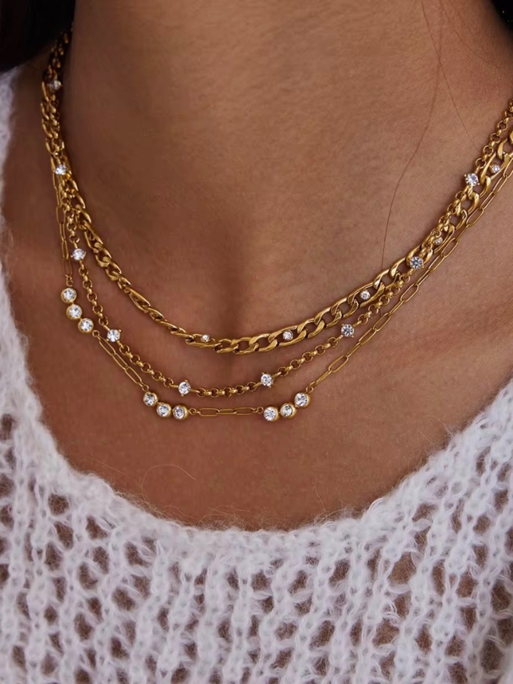 3PC CZ Diamond Necklace Set | Layered Style with Crystal Accents | Daint